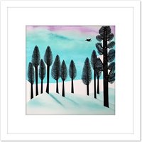 Artery8 Flying South Winter Trees Under A Colourful Sky Arctic Tundra Square Wooden Framed Wall Art Print Picture 8X8 Inch in White