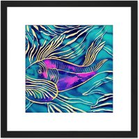 Artery8 Ocean Purple Blue Fish Aquarium Ocean Fish Watercolour Square Wooden Framed Wall Art Print Picture 8X8 Inch in Black