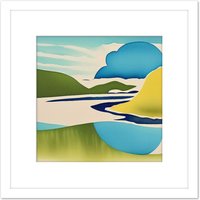 Artery8 Watercolour Abstract Sunset Cairngorms Scotland Watercolour Painting Square Wooden Framed Wall Art Print Picture 8X8 Inch in White
