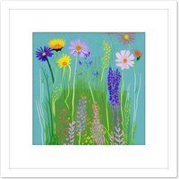 Artery8 Abstract Wildflower Floral Garden Meadow Bright Colourful Painting Square Wooden Framed Wall Art Print Picture 8X8 Inch in White