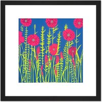 Artery8 Meadow Wild Flowers Floral Painting Yellow Blue Purple Pink Green Square Wooden Framed Wall Art Print Picture 8X8 Inch in Black