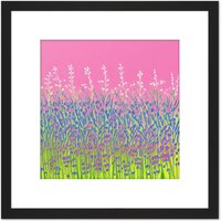 Artery8 Abstract Floral Pink Violet Green Meadow Lavender Field Painting Square Wooden Framed Wall Art Print Picture 8X8 Inch in Black