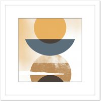 Artery8 Sun Moon Eclipse Abstract Modern Simple Boho Bohemian Ochre Grey Square Wooden Framed Wall Art Print Picture 8X8 Inch in White