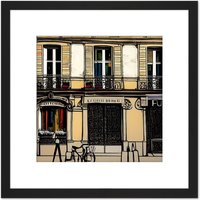 Artery8 Vintage Building Facade With Balconies in Madrid Spanish City Painting Square Wooden Framed Wall Art Print Picture 8X8 Inch in Black