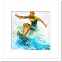 Artery8 Surfer Surfing Riding Point Break Wave Water Sport Sea Oil Painting Square Wooden Framed Wall Art Print Picture 8X8 Inch in White