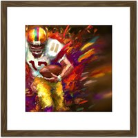 Artery8 American Football Player Running With Ball Sport Colourful Painting Square Wooden Framed Wall Art Print Picture 8X8 Inch in Brown