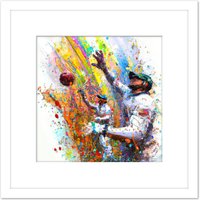 Artery8 Vibrant Cricket Fielders Sports Ball Oil Splatter Painting Square Wooden Framed Wall Art Print Picture 8X8 Inch in White