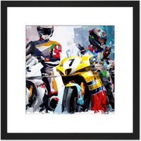 Artery8 Superbike Racing MotoGP Catalunya Modern Watercolour Painting Square Wooden Framed Wall Art Print Picture 8X8 Inch in Black