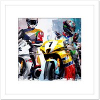 Artery8 Superbike Racing MotoGP Catalunya Modern Watercolour Painting Square Wooden Framed Wall Art Print Picture 8X8 Inch in White