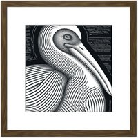 Artery8 Monochrome Pelican Bird Black White Charcoal Drawing Square Wooden Framed Wall Art Print Picture 8X8 Inch in Brown