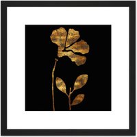 Artery8 Metallic Foil Effect Style Copper Gold Flowers Botanical Black Painting Square Wooden Framed Wall Art Print Picture 8X8 Inch