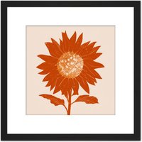 Artery8 Single Orange Sunflower Earth Toned Warm Painting Square Wooden Framed Wall Art Print Picture 8X8 Inch in Black