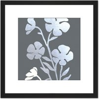 Artery8 Silver Foil Metallic Foil Style on Grey Pressed Flowers Floral Painting Square Wooden Framed Wall Art Print Picture 8X8 Inch in Black