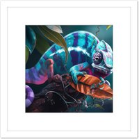 Artery8 Blue Chameleon Lizard Reptile Portrait Painting Square Wooden Framed Wall Art Print Picture 8X8 Inch in White