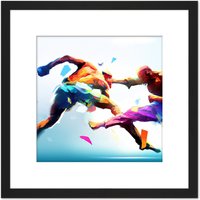 Artery8 Cage Fighting Kickboxing Martial Arts Action Painting Square Wooden Framed Wall Art Print Picture 8X8 Inch in Black
