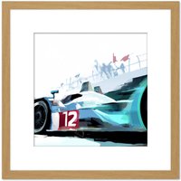 Artery8 Grand Prix F1 Motorsport Racing Car Modern Acrylic Painting Square Wooden Framed Wall Art Print Picture 8X8 Inch in Light Oak