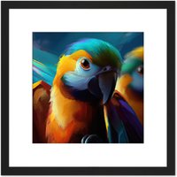Artery8 Blue & Gold Macaw Parrot Vibrant Colourful Oil Painting Square Wooden Framed Wall Art Print Picture 8X8 Inch in Black
