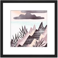 Artery8 Modern Boho Abstract Seaside Landscape Pastel Painting Square Wooden Framed Wall Art Print Picture 8X8 Inch in Black