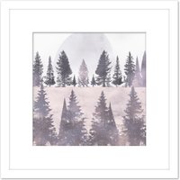Artery8 Pine Tree Forest Landscape Soft Pastel Colour Painting Square Wooden Framed Wall Art Print Picture 8X8 Inch in White
