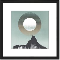 Artery8 Abstract Boho Bohemian Moon Above Mountain Silhouette Grey Green Pastel Painting Square Wooden Framed Wall Art Print Picture 8X8 Inch in Black