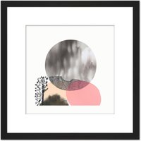 Artery8 Full Moon Boho Abstract Landscape Illustration Square Wooden Framed Wall Art Print Picture 8X8 Inch in Black