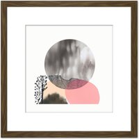Artery8 Full Moon Boho Abstract Landscape Illustration Square Wooden Framed Wall Art Print Picture 8X8 Inch in Brown
