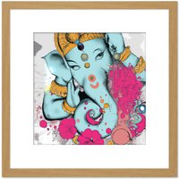 Artery8 Ganesha Hindu Elephant Head God Ganapati Religion Mindfulness Square Wooden Framed Wall Art Print Picture 8X8 Inch in Light Oak