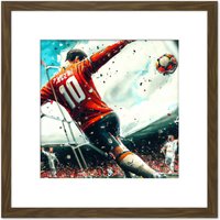 Artery8 Football Soccer Striker Abstract Sport Painting Square Wooden Framed Wall Art Print Picture 8X8 Inch in Brown