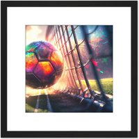 Artery8 Football Soccer Goal Score Back of Net Colourful Sport Painting Square Wooden Framed Wall Art Print Picture 8X8 Inch in Black