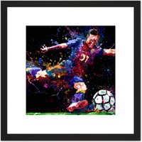 Artery8 Football Soccer Action Shot Penalty Kick Goal Abstract Sport Painting Square Wooden Framed Wall Art Print Picture 8X8 Inch in Black