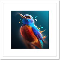 Artery8 Bird Portrait Bright Blue Orange Colourful Painting Square Wooden Framed Wall Art Print Picture 8X8 Inch in White