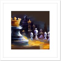 Artery8 Chess Board Pieces Gold Crown King Abstract Painting Square Wooden Framed Wall Art Print Picture 8X8 Inch in White