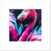 Artery8 Flamingo Birds Modern Pink Blue Purple Painting Square Wooden Framed Wall Art Print Picture 8X8 Inch in White