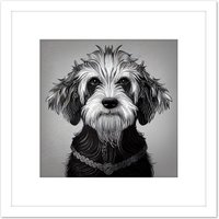 Artery8 Cockapoo Dog Portrait Monochrome Tribal Illustration Square Wooden Framed Wall Art Print Picture 8X8 Inch in White
