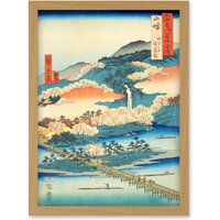 Artery8 The Togetsu Bridge in Arashiyama Yamashiro Province Utagawa Hiroshige Japan Woodblock Artwork Framed Wall Art Print A4 in Light Oak