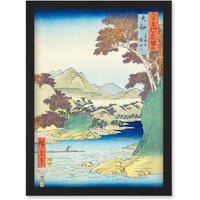 Artery8 Tatsuta Mountain & Tatsuta River Yamato Province Utagawa Hiroshige Japan Woodblock Artwork Framed Wall Art Print A4 in Black