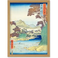Artery8 Tatsuta Mountain & Tatsuta River Yamato Province Utagawa Hiroshige Japan Woodblock Artwork Framed Wall Art Print A4 in Light Oak