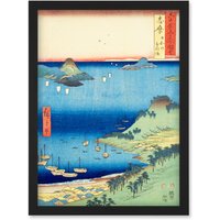 Artery8 Mount Hiyori & Toba Harbor Shima Province Utagawa Hiroshige Japan Woodblock Artwork Framed Wall Art Print A4 in Black