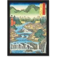 Artery8 The Hot Springs of the Shuzen Temple Izu Province Utagawa Hiroshige Japan Woodblock Artwork Framed Wall Art Print A4 in Black