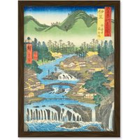 Artery8 The Hot Springs of the Shuzen Temple Izu Province Utagawa Hiroshige Japan Woodblock Artwork Framed Wall Art Print A4 in Brown