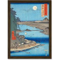 Artery8 Lake Biwa, Ishiyama Temple Omi Province Utagawa Hiroshige Japan Woodblock Artwork Framed Wall Art Print A4 in Brown