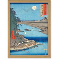 Artery8 Lake Biwa, Ishiyama Temple Omi Province Utagawa Hiroshige Japan Woodblock Artwork Framed Wall Art Print A4 in Light Oak