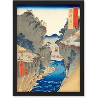 Artery8 Basket Ferry Hida Province Utagawa Hiroshige Japan Woodblock Artwork Framed Wall Art Print A4 in Black