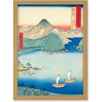 Artery8 Tsuruga, Kehi Pine Grove Echizen Province Utagawa Hiroshige Japan Woodblock Artwork Framed Wall Art Print A4 in Light Oak