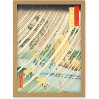 Artery8 Yamabushi Valley Mimasaka Province Utagawa Hiroshige Japan Woodblock Artwork Framed Wall Art Print A4 in Light Oak
