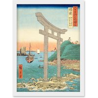 Artery8 Tanokuchi Coast, Yugasan torii Bizen Province Utagawa Hiroshige Japan Woodblock Artwork Framed Wall Art Print A4 in White