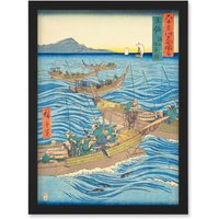 Artery8 Bonito Fishing at Sea Tosa Province Utagawa Hiroshige Japan Woodblock Artwork Framed Wall Art Print A4 in Black