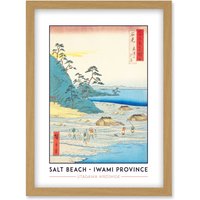Artery8 Mount Takazuno, Salt Beach Iwami Province Utagawa Hiroshige Japan Woodblock Classic Collection Artwork Framed Wall Art Print A4 in Light Oak