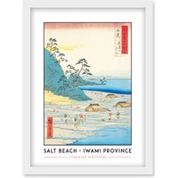 Artery8 Mount Takazuno, Salt Beach Iwami Province Utagawa Hiroshige Japan Woodblock Classic Collection Artwork Framed Wall Art Print A4 in White