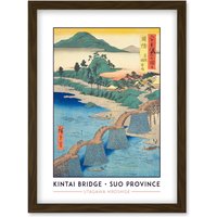 Artery8 Iwakuni, Kintai Bridge Suo Province Utagawa Hiroshige Japan Woodblock Classic Collection Artwork Framed Wall Art Print A4 in Brown